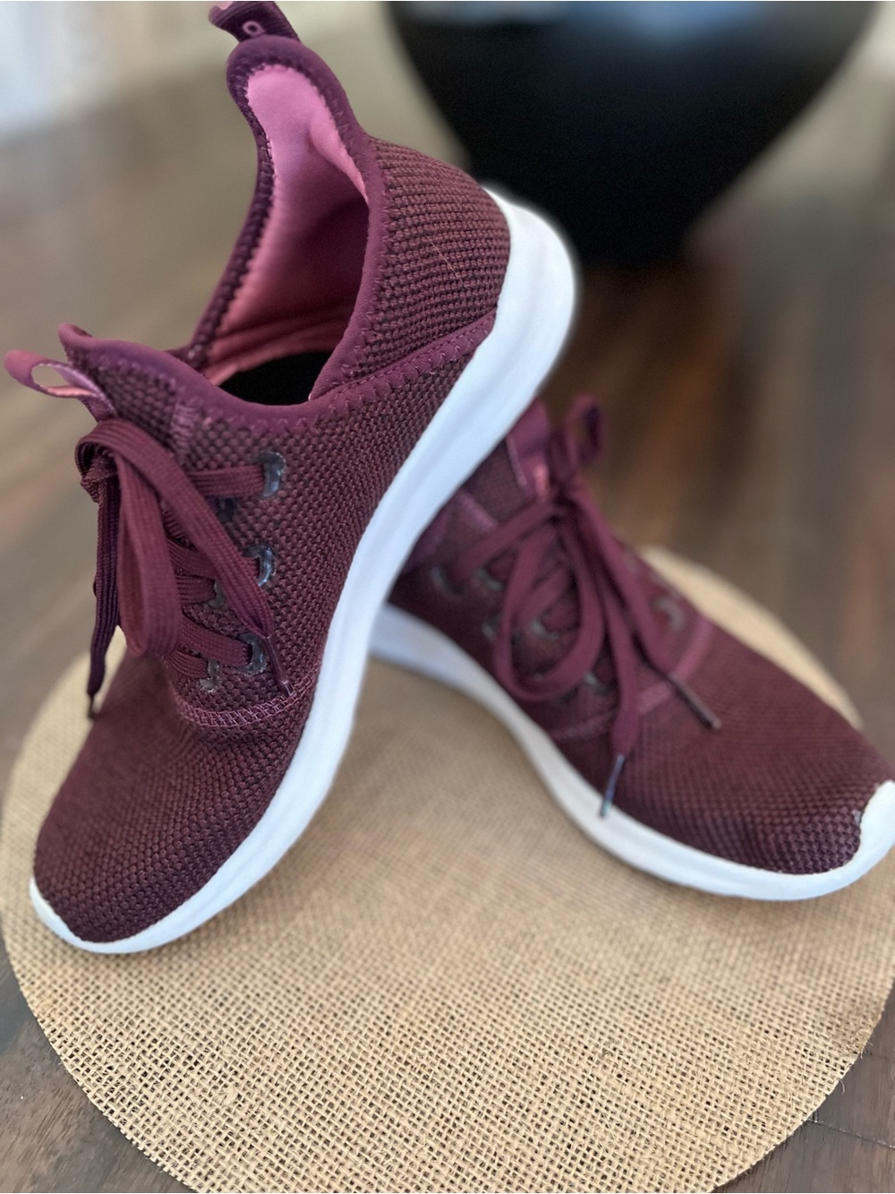 adidas Women's Burgundy Knit Running Sneakers with White Sole